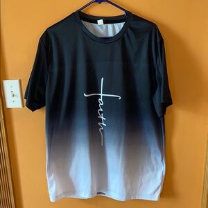 Black and White Short Sleeve Tee with Script Design-NWOT